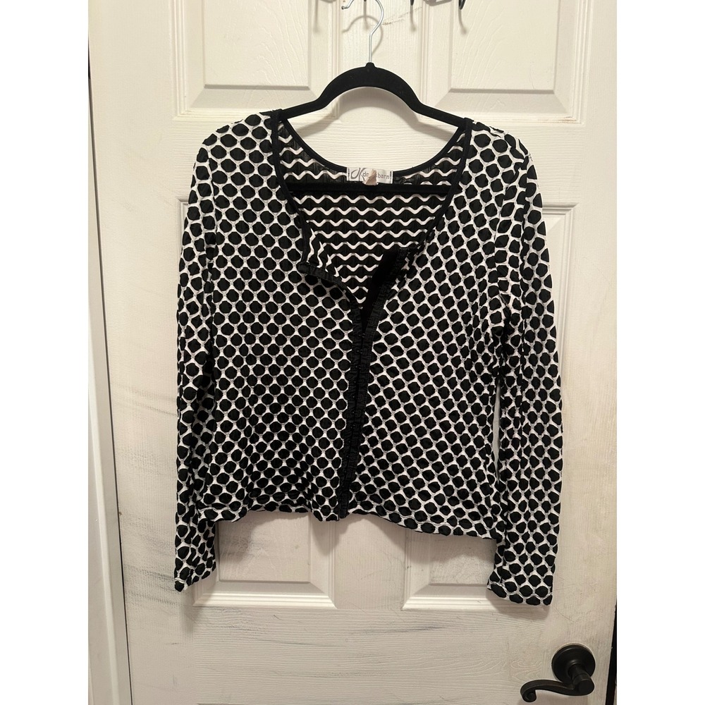 Womens Black White Geometric Textured Long Sleeve Cardigan Size L